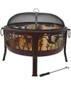Sunnydaze 30in Fire Pit Steel With Northwoods Fishing Design And Spark Screen In Bronze