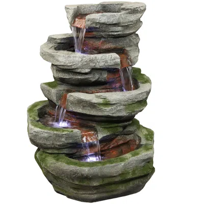 Sunnydaze 31"h Electric Polyresin And Fiberglass Lighted Cobblestone Waterfall Outdoor Water Fountain With Led