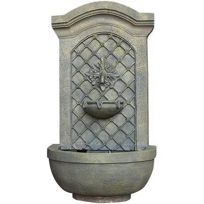 SUNNYDAZE 31"H SOLAR-POWERED WITH BATTERY PACK POLYSTONE ROSETTE LEAF OUTDOOR WALL-MOUNT FOUNTAIN