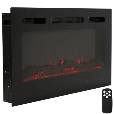 Sunnydaze 32-in Modern Flame Wall-mounted Or Recessed Indoor Electric Fireplace With Led Lights - Black Finish