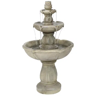Sunnydaze 35"h Electric Fiberglass 3-tier Birds' Delight Outdoor Bird Bath Water Fountain In Brown