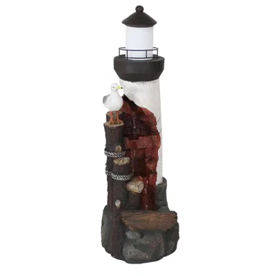 Sunnydaze 36"h Electric Polyresin Gull's Cove Lighthouse Outdoor Water Fountain With Led Light
