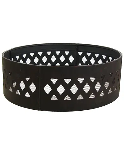Sunnydaze 36in Wood Burning Fire Ring Steel W/ Crossweave Cut Out Design & Poker In Black