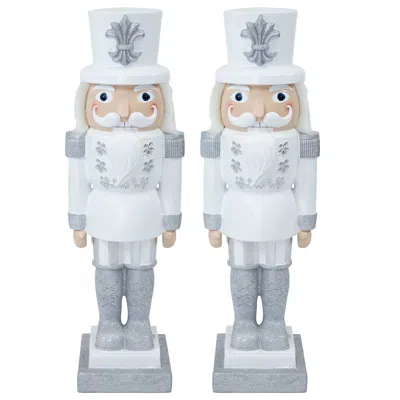 Sunnydaze 37" Sterling The Silver Christmas Nutcracker Statue - 2pk