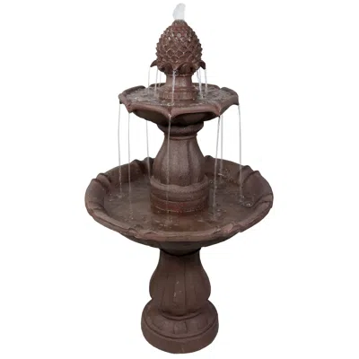Sunnydaze 38"h Electric Polyresin And Fiberglass 2-tier Curved Plinth Outdoor Water Fountain In Brown