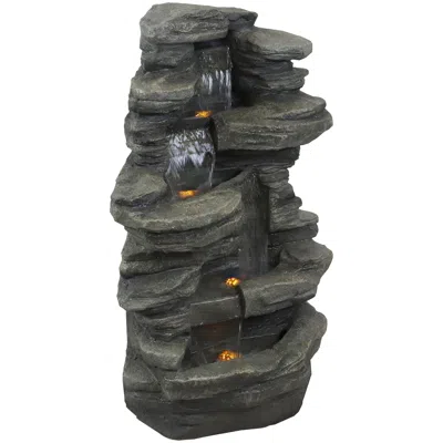 Sunnydaze 38"h Electric Polyresin And Fiberglass Stacked Shale Waterfall Outdoor Water Fountain With Led Light