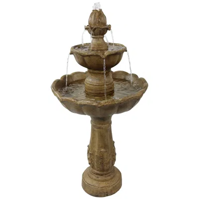 Sunnydaze 38"h Electric Resin 2-tier Blooming Flower Outdoor Water Feature In Brown