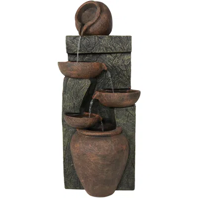 Sunnydaze 39"h Electric Polyresin And Fiberglass Cascading Earthenware Tiered Outdoor Water Fountain In Brown