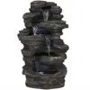 Sunnydaze 39"h Electric Polystone Rock Falls Waterfall Outdoor Water Fountain With Led Lights