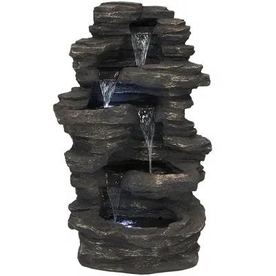 Sunnydaze 39"h Electric Polystone Rock Falls Waterfall Outdoor Water Fountain With Led Lights