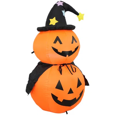 Sunnydaze 4 Foot Self Inflatable Blow Up Jack-o' Lantern Duo With Witch Hat Outdoor Holiday Halloween Lawn Dec