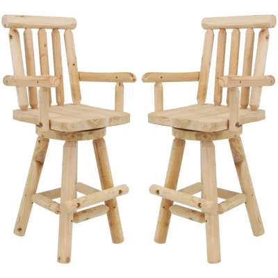 Sunnydaze 4 Foot Unfinished Wood Swivel Bar Stool Rustic Log Cabin Style 2pk In Brown