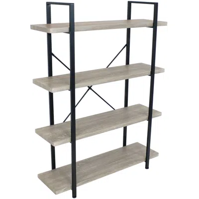 Sunnydaze 4 Shelf Industrial Style Freestanding Etagere Bookshelf With Wood Veneer Shelves