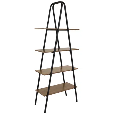 Sunnydaze 4-shelf Industrial-style Ladder Bookshelf - Mdp With Powder-coated Steel Frame - Brown