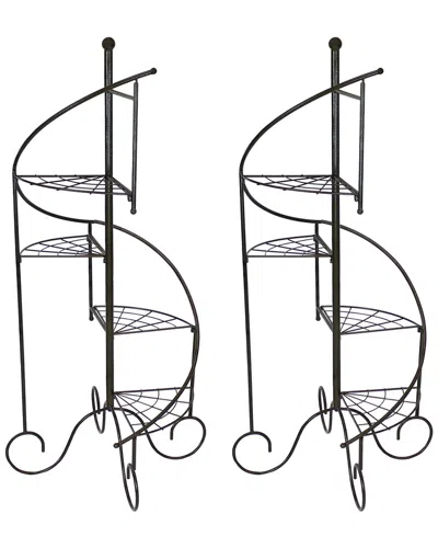 Sunnydaze 4-tier Flower Plant Stand Metal Spiral Staircase Design In Black