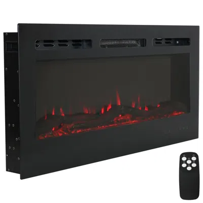 Sunnydaze 40-in Modern Flame Wall-mounted Or Recessed Indoor Electric Fireplace With Led Lights - Black Finish