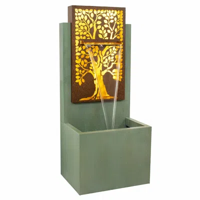 Sunnydaze 41.25" H Mighty Oak Galvanized Steel Outdoor Water Fountain With Warm White Led Lights