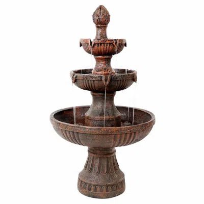Sunnydaze 43"h Electric Fiberglass And Resin 3-tier Flower Blossom Outdoor Water Fountain In Brown