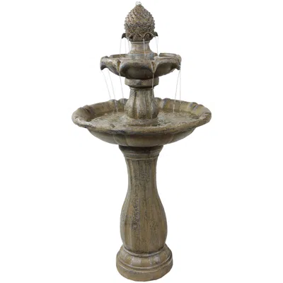 Sunnydaze 46" H Outdoor 2-tier Pineapple Solar Water Fountain With Battery Backup In Brown