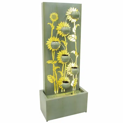 Sunnydaze 48.5" H Sunflower Fields Galvanized Steel Outdoor Water Fountain With Warm White Led Lights