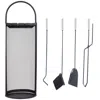 Sunnydaze 4pc Fireplace Tool Set With Mesh Shroud Holder - Black In Black