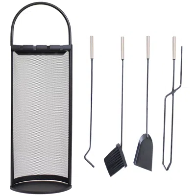 Sunnydaze 4pc Fireplace Tool Set With Mesh Shroud Holder - Black