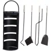 Sunnydaze 4pc Fireplace Tool Set With Slotted Shroud Holder - Black In Black