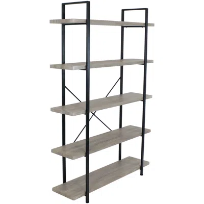 Sunnydaze 5 Shelf Industrial Style Freestanding Etagere Bookshelf With Wood Veneer Shelves