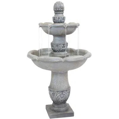 Sunnydaze 50"h Electric Fiberglass Reinforced Concrete 2-tier French Garden Design Outdoor Water Fountain, Dus