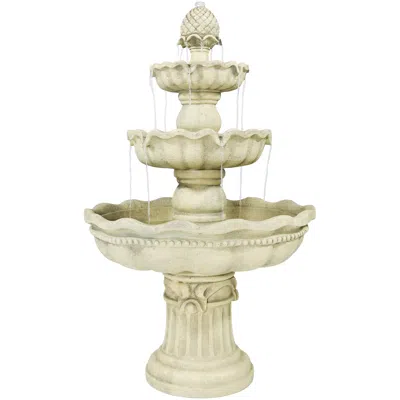 SUNNYDAZE 51"H ELECTRIC POLYRESIN AND FIBERGLASS 3-TIER PINEAPPLE TOP OUTDOOR WATER FOUNTAIN