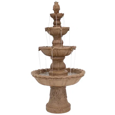 Sunnydaze 52"h Electric Fiberglass And Resin 4-tier Pineapple Top Outdoor Water Fountain In Brown