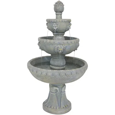 Sunnydaze 53"h Electric Fiberglass And Resin 4-tier Lion Head Design Outdoor Water Fountain