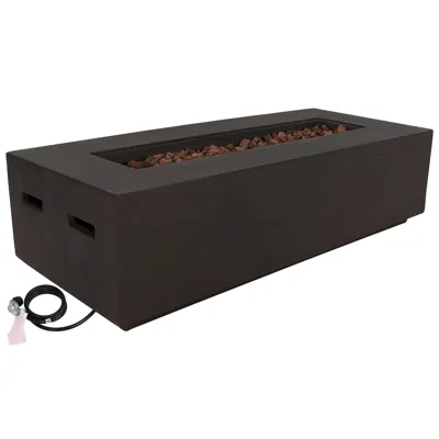 Sunnydaze 55,000 Btu Rectangular Outdoor Propane Gas Fiberglass Fire Pit Table With Lava Rocks - 56" L - Brown In Gray