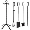 Sunnydaze 5pc Steel Fireplace Tool Set With Stand - Black In Black