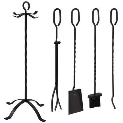 Sunnydaze 5pc Steel Fireplace Tool Set With Stand - Black