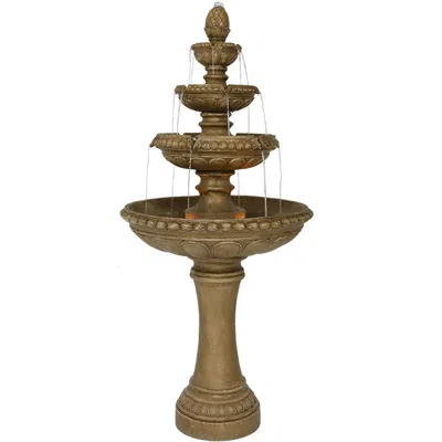 Sunnydaze 65"h Electric Resin And Concrete 4-tier Eggshell Edge Outdoor Water Fountain With Led Lights In Brown