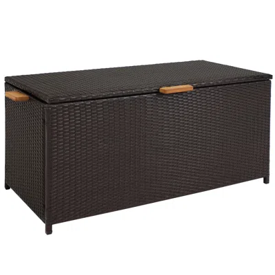 Sunnydaze 75 Gallon Indoor/outdoor Acacia Wood And Resin Wicker Storage Deck Box With Hinged Lid