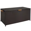 Sunnydaze 75 Gallon Indoor/outdoor Acacia Wood And Resin Wicker Storage Deck Box With Hinged Lid