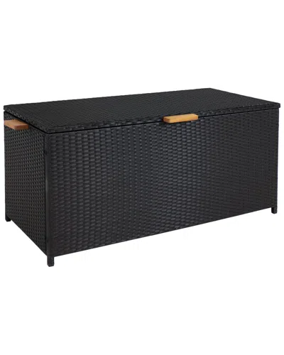 Sunnydaze 75-gallon Indoor/outdoor Wicker Storage Deck Box With Hinged Lid In Black