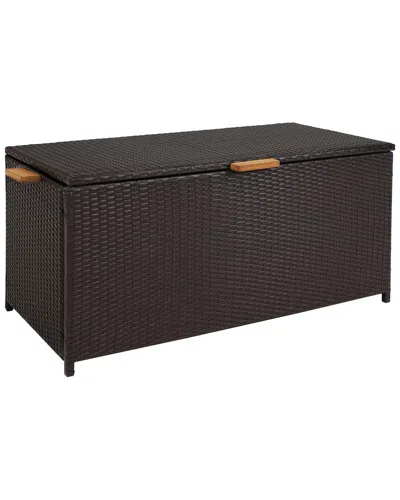 Sunnydaze 75-gallon Indoor/outdoor Wicker Storage Deck Box With Hinged Lid In Brown