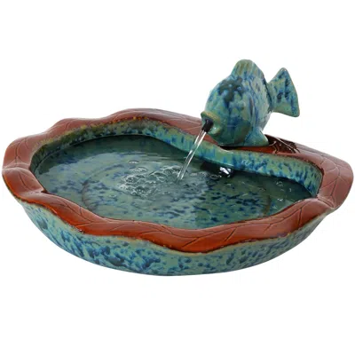 SUNNYDAZE 7"H ELECTRIC GLAZED CERAMIC FISH OUTDOOR WATER FOUNTAIN