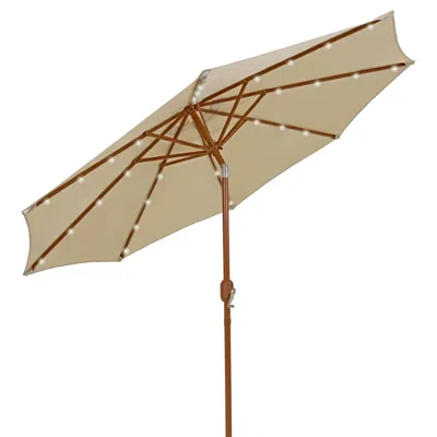 Sunnydaze 8.5 Ft Outdoor Patio Umbrella With Tilt, Crank And Vent - Faux Woodgrain Finish - Solar In Brown