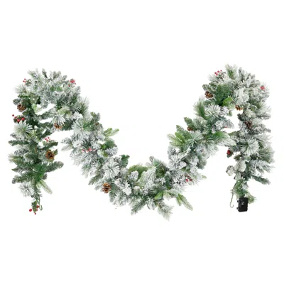 Sunnydaze 9' Indoor Or Outdoor Pvc Christmas Garland With Pinecones And Berries - Flocked