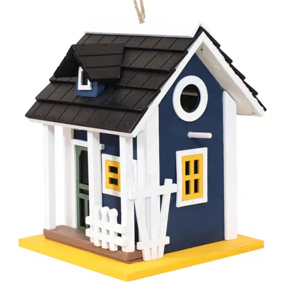 Sunnydaze 9.25" Charming Cottage Wood Hanging Bird House With Solar Light Blue In Multi