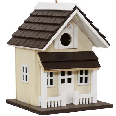 Sunnydaze 9.25" Cozy Home Wood Hanging Bird House With Solar Light Cream