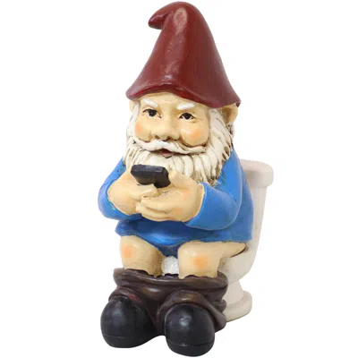 Sunnydaze 9.5-inch Cody The Garden Gnome On The Throne Reading His Phone Sculpture - Funny Lawn Decoration - B In Multi