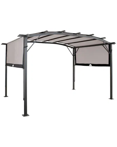 Sunnydaze 9x12ft Metal Arched Pergola With Retractable Canopy In Gray