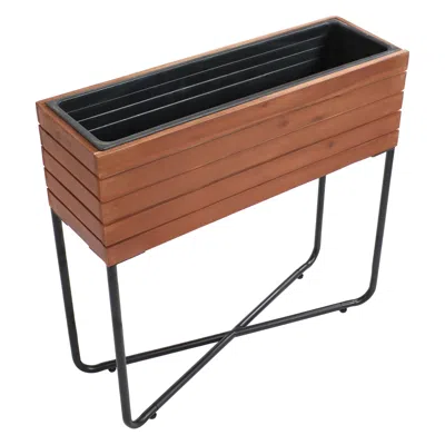 Sunnydaze Acacia Wood Slatted Planter Box With Oil-stained Finish - 23.5" H In Brown