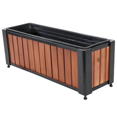 Sunnydaze Acacia Wood Slatted Planter Box With Removable Insert - 24" W X 8.25" D X 8.75" H