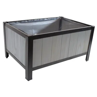 Sunnydaze Acacia Wood Steel Framed Planter Box With Removable Planter Bag - 37" W X 13" D X 10.5" H In Gray